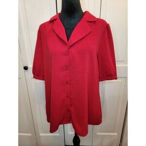 Grace Karin Red Button Up Shirt Puff Sleeves XL Retro Twee Feminine Valentine